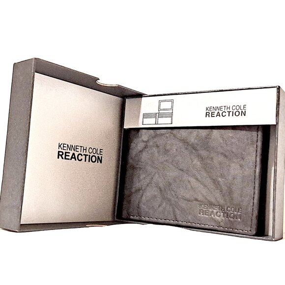 NWT and Org box Kenneth Cole Reaction Men’s Brown Genuine Leather Wallet - Picture 1 of 15